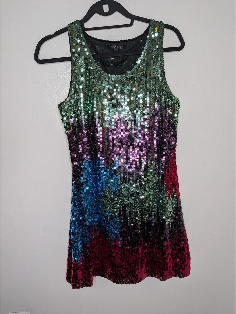 Runway Dress Womens L Multicolor Sequin Tank Shift Mini Party Cocktail
